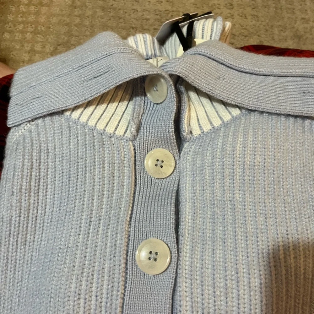 Varley Light Blue Ribbed Button-Up Sweater - Picture 2 of 16